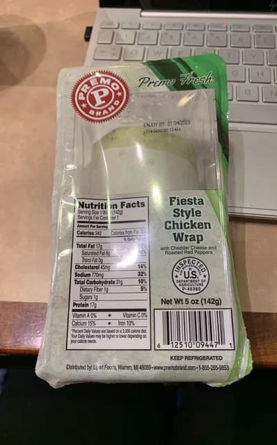 Premo Brand Fiesta Style Chicken Wrap