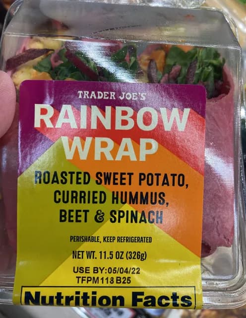 Trader Joe'S Rainbow Wrap Roasted Sweet Potato, Curried Hummus, Beet & Spinach