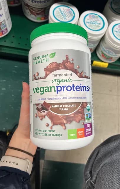 Genuine Health Natural Chocolate Flavor Fermented Organic Vegan Proteins+ Dietary Supplement