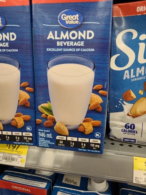 Great Value Almond Beverage Excellent Source Of Calcium Non-Dairy