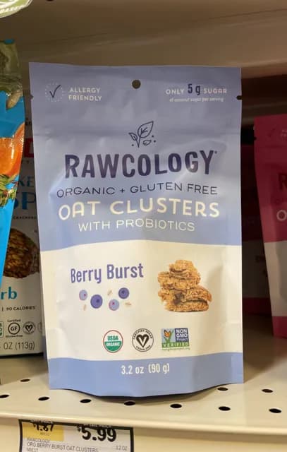 Rawcology Organic + Gluten Free Oat Clusters With Probiotics Berry Burst