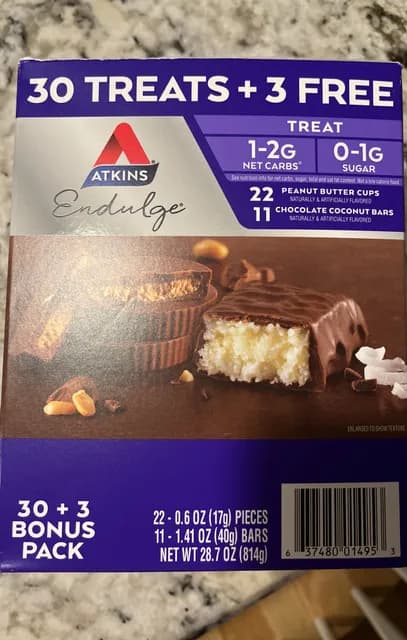 Atkins Endulge Treat Peanut Butter Cups And Chocolate Coconut Bars