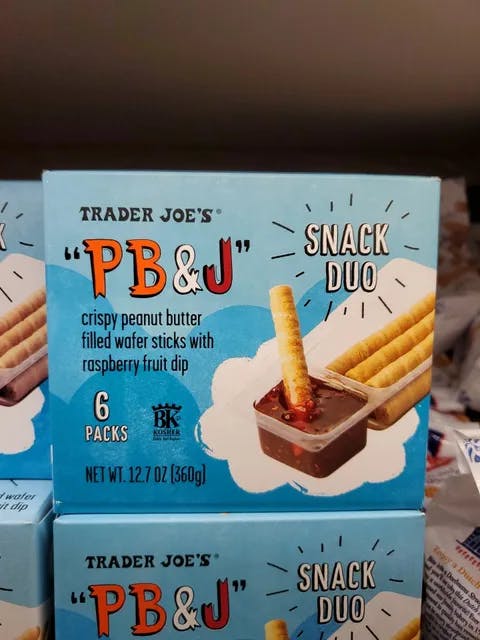 Is it Vegetarian? Trader Joe’s “pb&j” Snack Duo Crispy Peanut Butter Filled Wafer Sticks With Raspberry Fruit Dip