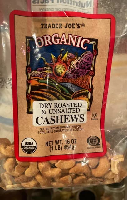Trader Joe'S Organic Dry Roasted & Unsalted Cashews