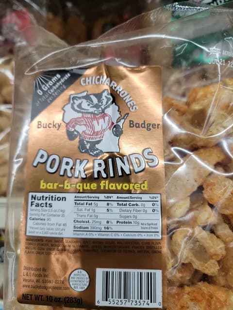 Bucky Badger Chicharrones Pork Rinds Bar-B-Que Flavored