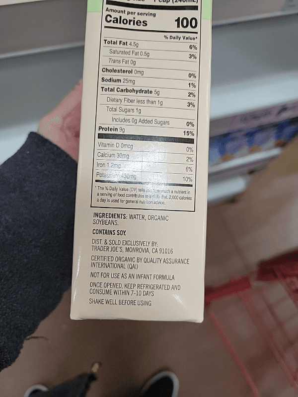 Trader Joe'S Organic Non-Dairy Soy Beverage Unsweetened