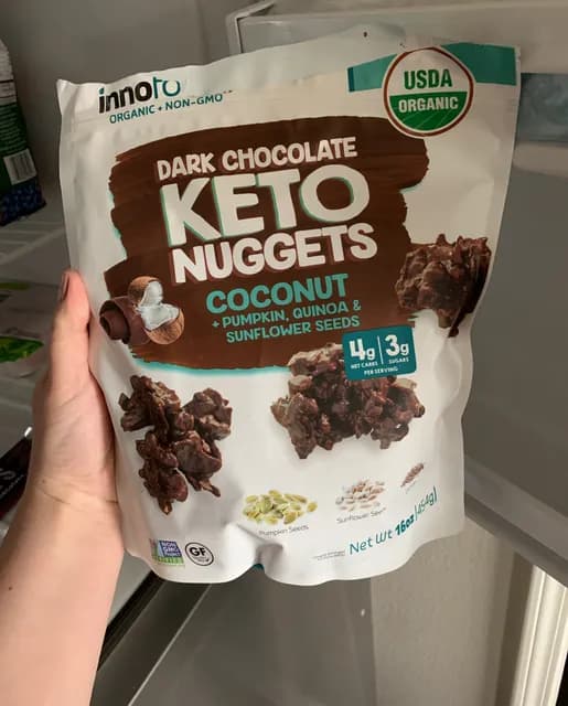 Innofoods Dark Chocolate Keto Nuggets Coconut + Pumpkin, Quinoa & Sunflower Seeds