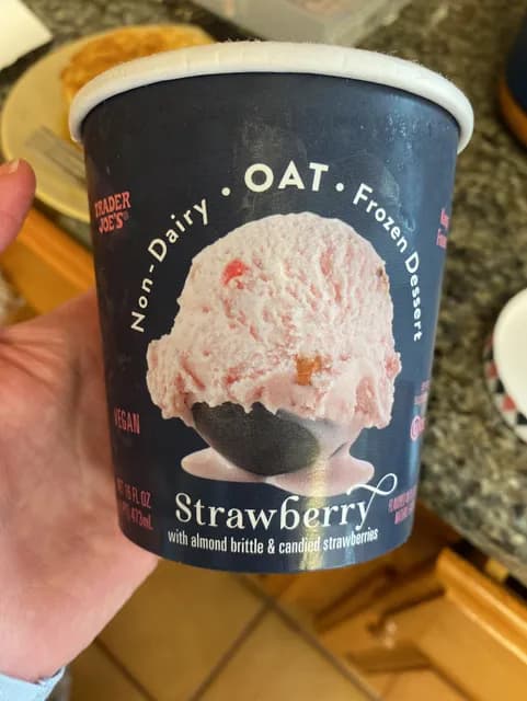 Trader Joe's Non-dairy Oat Dessert, Strawberry With Almond Brittle & Candied Strawberries