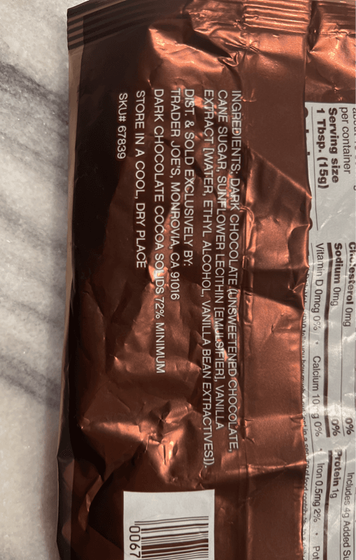 Trader Joe'S 72% Cacao Dark Chocolate Chips