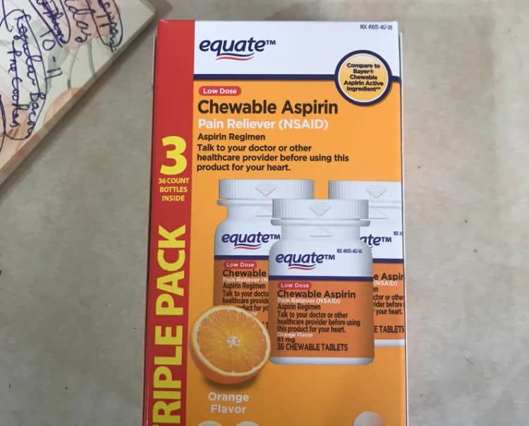 Equate Chewable Aspirin Pain Reliever Orange Flavor Triple