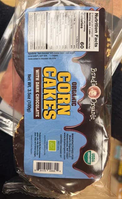 Brad'S Organic Corn Cakes With Dark Chocolate