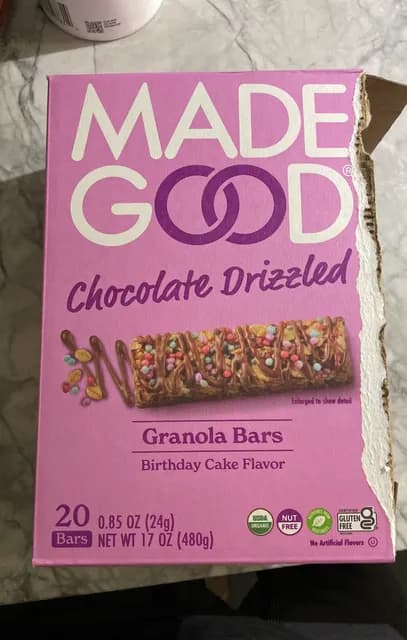Madegood Chocolate Drizzled Granola Bars Birthday Cake Flavor