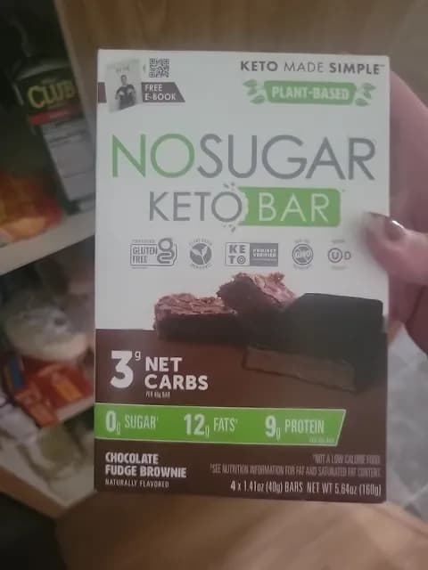 No Sugar Keto Bar Chocolate Fudge Brownie