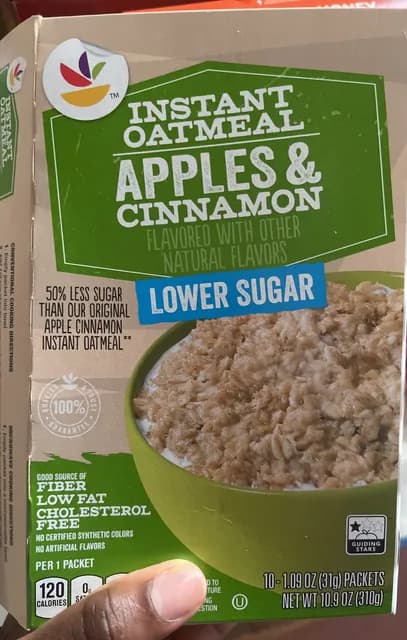 Giant Food Instant Oatmeal Apples & Cinnamon, Lower Sugar