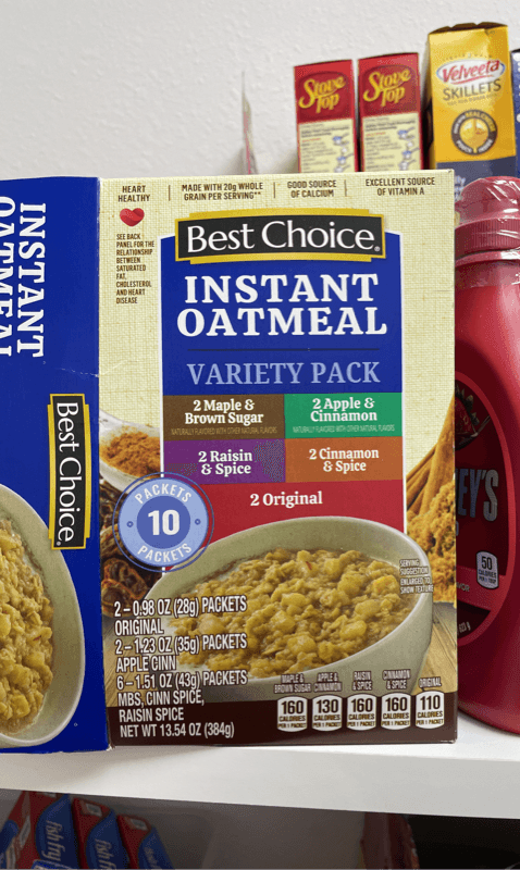 Best Choice Instant Oatmeal Variety Pack: Maple & Brown Sugar, Apple & Cinnamon, Raisin & Spice, Cinnamon & Spice And Original