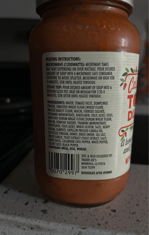 Is it Tree Nut Free? Trader Joe's Calabrian Chili Tomato Dumpling Soup