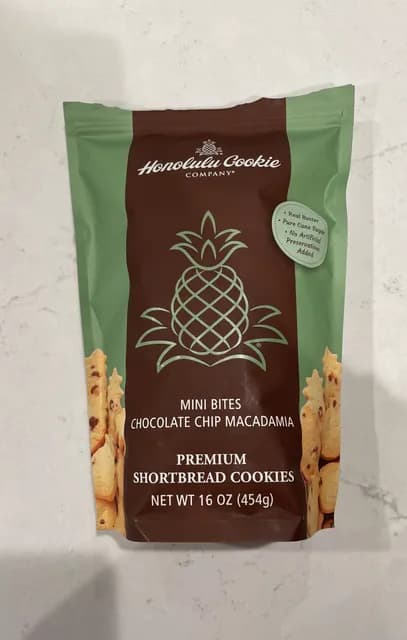 Honolulu Cookie Company Mini Bites Chocolate Chip Macadamia Premium Shortbread Cookies