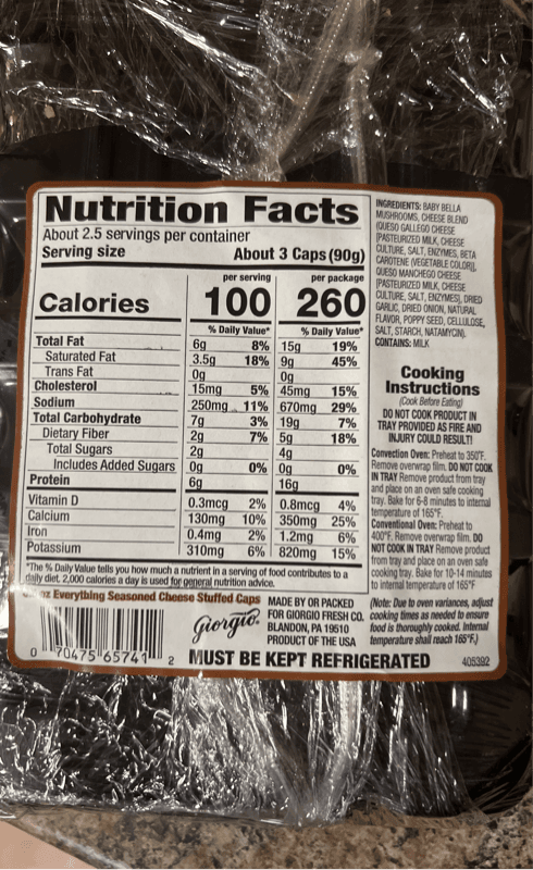 Giorgio Stuffed Baby Bella Mushrooms Everything Seasoned Cheese Blend