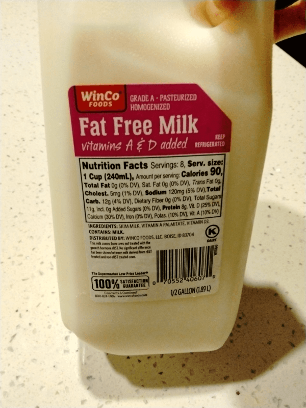 Winco Foods Fat Free Milk, Allon