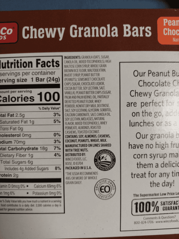 Winco Foods Chewy Granola Bars Peanut Butter Chocolate Chip