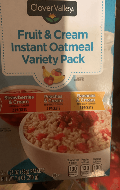 Clover Valley Fruit & Cream Instant Oatmeal Variety Pack - Strawberries & Cream, Peaches & Cream, Bananas & Cream