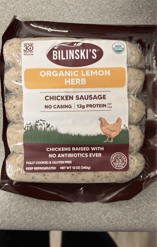 Bilinski'S Organic Lemon Herb Chicken Sausage