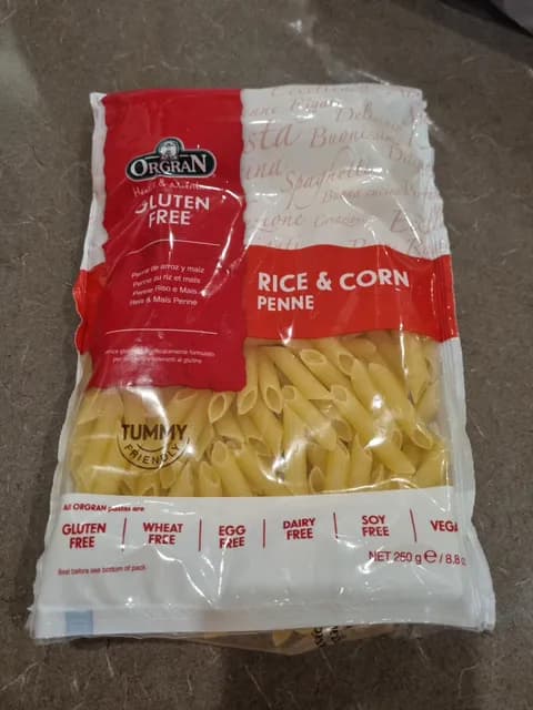 Orgran Rice & Corn Penne Pasta - Low Fodmap Certified