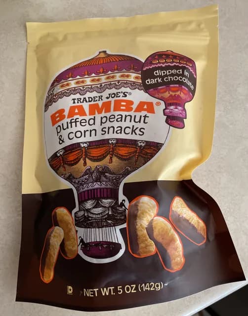 Is it Fish Free? Trader Joe's Bamba Puffed Peanuts & Corn Snacks Dipped In Dark Chocolate