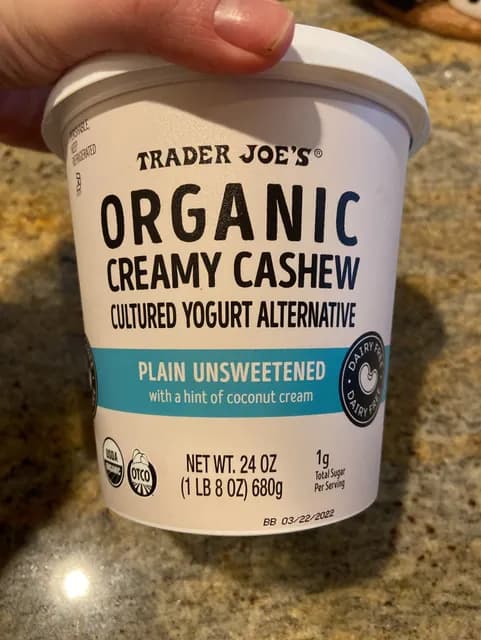 Trader Joe’s Organic Creamy Cashew Plain Unsweetened Cultured Yogurt Alternative