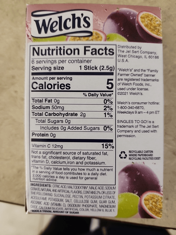 Welch’S Singles To Go Passion Fruit Drink Mix