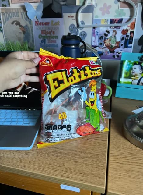 Elotitos Hard Candy Lollipop, Strawberry Flavor Covered With Chilli