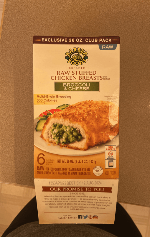 Barber Foods Breaded Raw Stuffed Chicken Breasts Broccoli & Cheese
