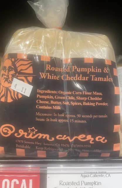 Primavera Roasted Pumpkin & White Cheddar Tamales