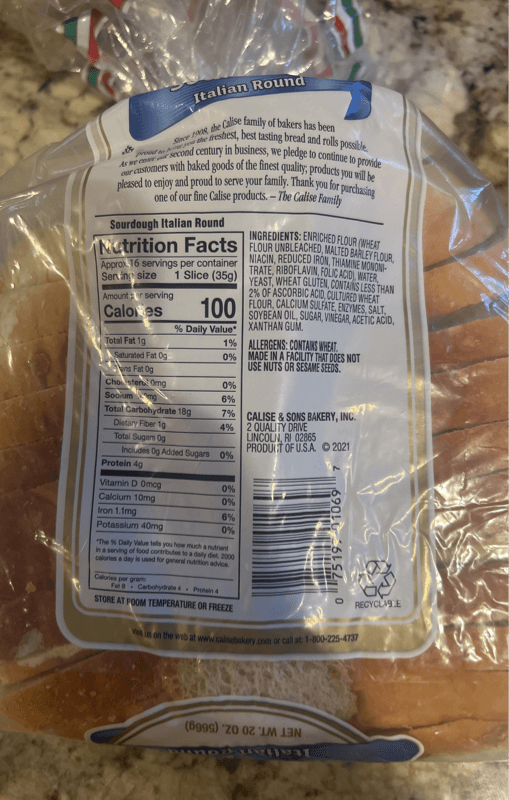 Calise Bakery Sourdough Italian Round