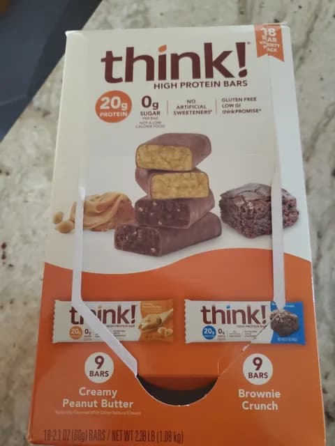 Think! High Protein Bars 18 Bar Variety Pack Creamy Peanut Butter Brownie Crunch