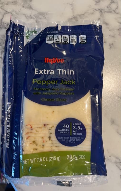 Hyvee Extra Thin Pepper Jack Cheese