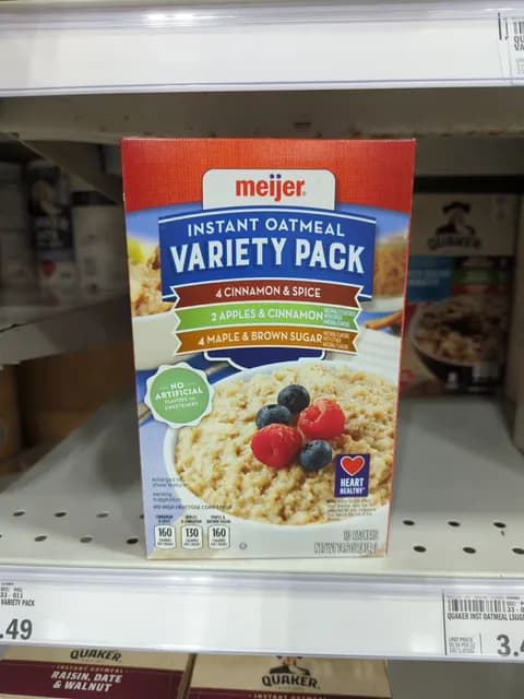 Meijer Instant Oatmeal Variety Pack 4 Cinnamon & Spice, 2 Apples & Cinnamon, 4 Maple & Brown Sugar