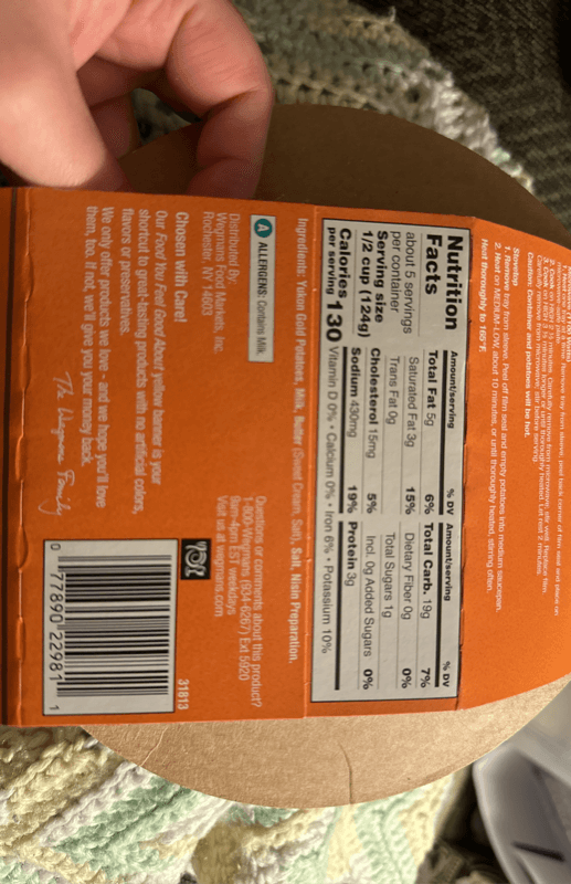 Wegmans Yukon Gold Mashed Potatoes