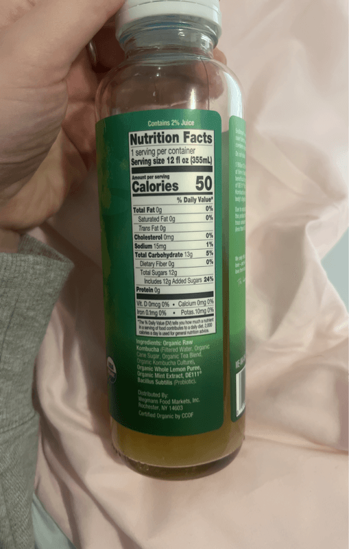 Wegmans Organic Kombucha Probiotic Fermented Tea Mint Lemonade