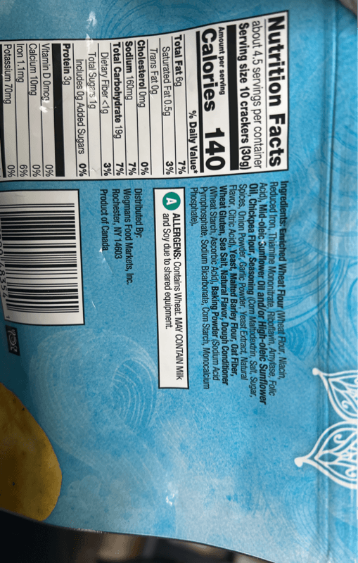 Wegmans Oven Baked Pita Crackers Savory Garlic