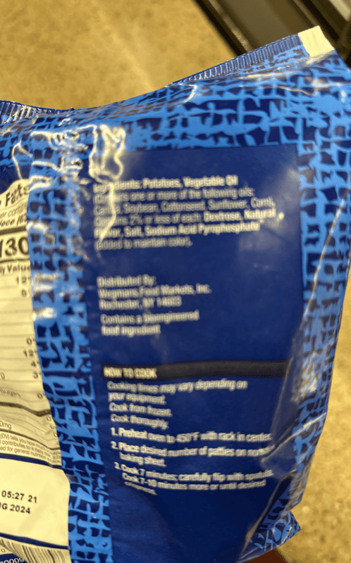 Wegman'S Hash Brown Patties Grade A Shredded Potatoes