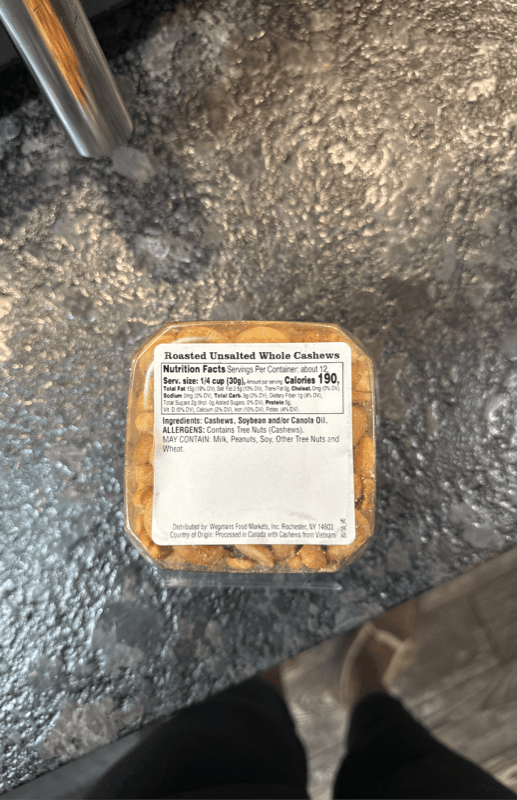 Wegmans Roasted Unsalted Whole Cashews
