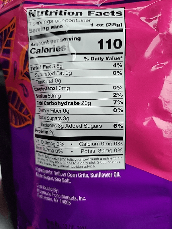 Wegmans Popcorn Chips Kettle Corn Air Popped