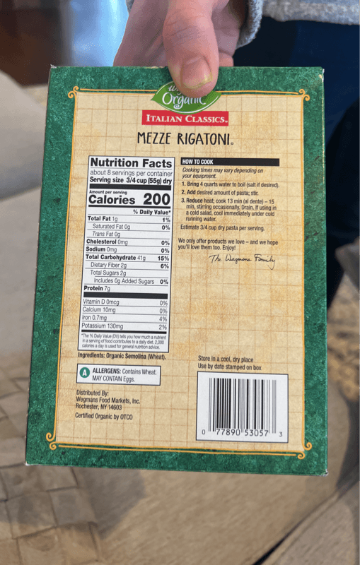 Wegmans Organic Italian Classics Mezze Rigatoni