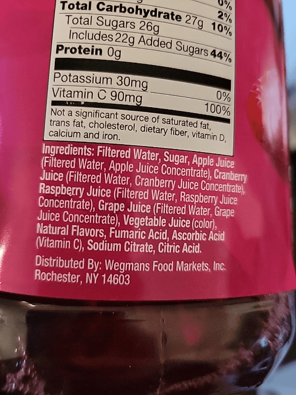 Wegmans Cranberry Raspberry Juice Cocktail Blend