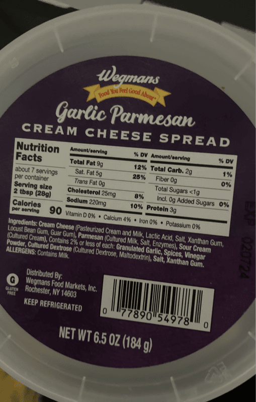 Wegmans Garlic Parmesan Cream Cheese Spread