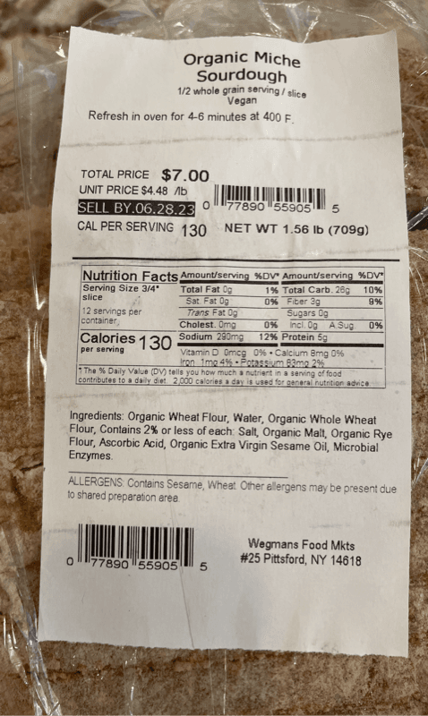 Wegmans Food Mkts Organic Miche Sourdough