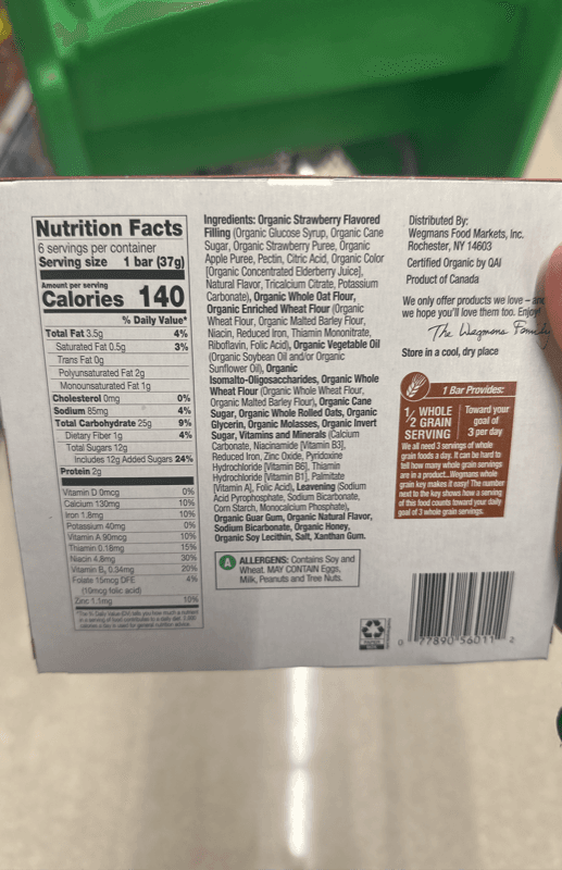 Wegmans Organic Fruit & Grain Bars Strawberry Flavor