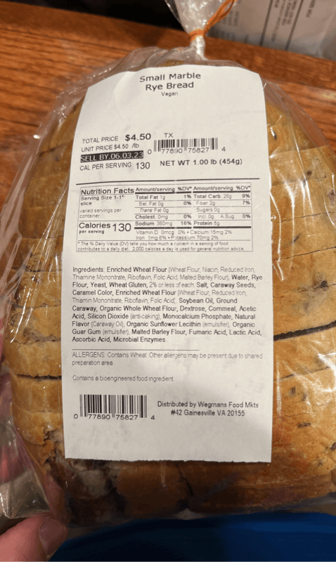 Wegmans Small Marble Rye Bread