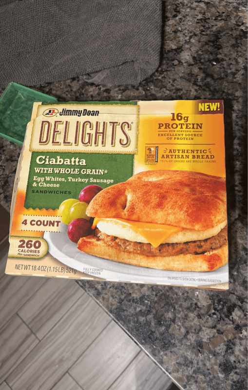 Jimmy Dean Delights Ciabatta, Egg Whites, Turkey Sausage & Cheese Sandwiches
